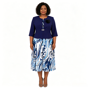 Ensemble jupe et veste élégante rose pour femmes grandes tailles avec imprimé abstrait, longueur genou, en crêpe, mode printemps - Product Image 2