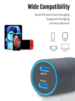 Chargeur de voiture 2 en 1 en alliage d'aluminium, nouveau type C PD, 2 ports type C, chargeur de téléphone portable, adaptateur de voiture à charge rapide
