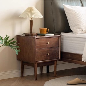 Mesita de noche de madera maciza de nogal negro, 400x350x500mm, armario de almacenamiento con dos cajones, mesita de noche, muebles de dormitorio - Product Image 1