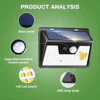 Lampes murales solaires sans fil LED durables pour l'extérieur avec capteur de mouvement intelligent étanche IP65 Lampe murale solaire pour jardin