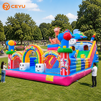 Château gonflable Ceyu Rainbow Castle avec toboggan en forme d'arche licorne et girafe, décor cube souriant et tourelle pour les fêtes d'enfants