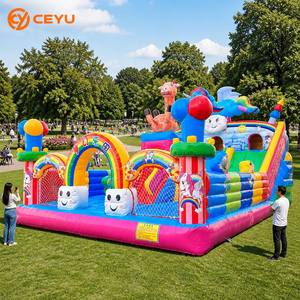 <span class=keywords><strong>Château</strong></span> gonflable Ceyu Rainbow Castle avec toboggan en forme d'arche licorne et girafe, décor cube souriant et tourelle pour les fêtes d'enfants - Product Image 2