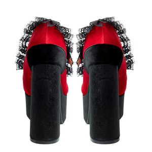 Big Size 47 Lace Rim Thick Platform Patchwork Pumps Chunky High Heels Round Toe Sandals Women Buckle Strap <strong>Red</strong> <strong>Suede</strong> <strong>Shoes</strong> - Product Image 2