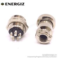 Conector de Aviación Macho y Hembra EnerGiz Electronics GX20, Orientación Recta, 5 Pines, Aleación de Zinc, Niquelado, Soldadura, Negro