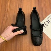 Chaussures plates confortables pour femmes, style poupée coréenne, à boucle, avec nœud mignon, couleur unie, toutes saisons, bout carré, pour la marche