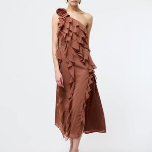 Vestido Largo de Verano para Mujer, sin Mangas, con Cuello Halter, Espalda Descubierta, Apliques Sólidos, Volantes en Cascada, Estilo Línea A, para Fiesta - Product Image 2