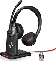Casque sans fil JIAMQISHI 5.0, casque de centre d'appels à réduction de bruit ENC, casque d'ordinateur supra-auriculaire