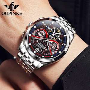 Top Brand OUPINKE 3250 Multifunction Mechanical <b>Watch</b> <b>for</b> <b>Men</b> <b>Skeleton</b> Stainless Steel Strap Spider Design Waterproof 2025 - Product Image 3