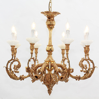 Lustre français en laiton massif à 8 bras, design rococo sculpté à la main, accents en albâtre naturel, LED 2700K, élégant luminaire de plafond doré