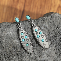 Boucles d'oreilles pendantes hypoallergéniques style bohème pour femmes, motif cactus et turquoise, très tendance