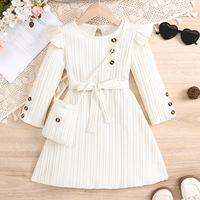 Robe amincissante trapèze de style français nouvelle collection pour filles, rouge automne, à manches longues, avec nœud et dentelle, accompagnée d'un sac bandoulière en polyester