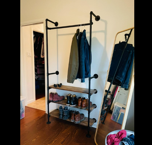 עיצוב בשבילך תעשייתי צינור זהב שחור בגדים מתלה עץ בגד מתלה צינור בציר מתלה מתגלגל על קיר לחדר שינה - Product Image 2