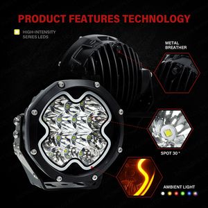 Faro Auxiliar LED Amarillo <span class=keywords><strong>de</strong></span> 5 Pulgadas con Haz <span class=keywords><strong>de</strong></span> Inundación para Conducción, Antiniebla, Trabajo, Cuneta y <span class=keywords><strong>Luz</strong></span> Estroboscópica para Coche, Camión, Todoterreno, Jeep - Product Image 4