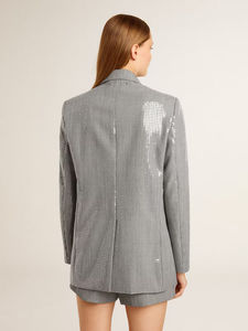 Double-breasted Blazer-style Wool Boyfriend <b>Jacket</b> in Micro Bows and <b>Sequins</b> Velour Fabric Woven Technique - Product Image 4