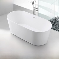 Baignoire autoportante ovale minimaliste en acrylique, monobloc, à bords fins, style baignoire tendance pour adultes.