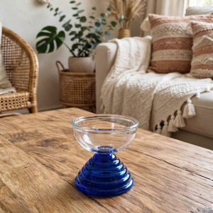 Bols en verre bohème à tige bleue, réutilisables, transparents, pour desserts et service, pour la maison et les fêtes - Product Image 1