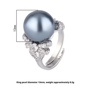 Bagues tendance en cuivre écologique avec perle de coquillage grise 14 mm et nœud coréen pour un style féminin et élégant au quotidien - Product Image 2