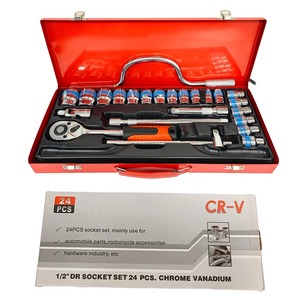 24Pcs Automotive Hand <b>Tool</b> <b>Set</b> F-Rod Sliding Bar Flex Head Ratchet Wrench with Bending Bow Sleeve Iron <b>Box</b> for Mechanic - Product Image 2