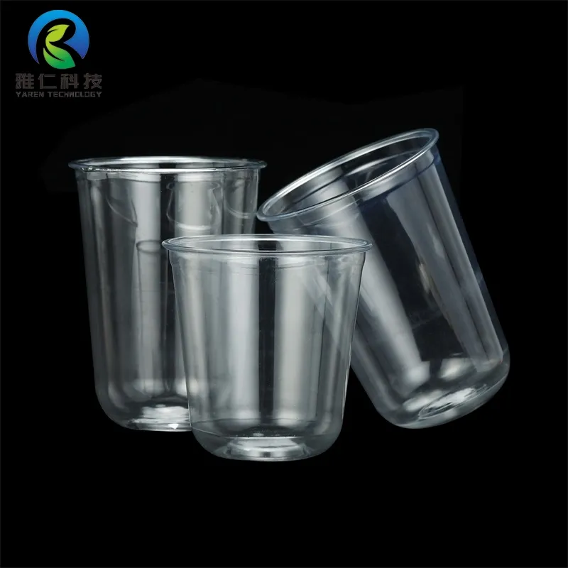 Venta al por mayor desechables en forma de U 16oz claro PP vasos de plástico para bebidas para café para fiesta con tapas y pajitas
