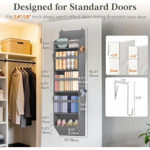 Organizador para colgar sobre la puerta, 9 bolsillos, almacenamiento colgante gris oscuro con ventana transparente para detrás de puertas y paredes, estante de almacenamiento ordenado - Product Image 2