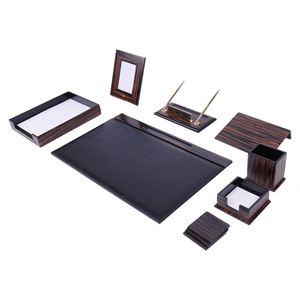 Ensemble de 11 pièces de luxe pour organisateur de bureau en bois de zébrano et cuir PU – Organisateurs de bureau mignons pour une utilisation au bureau - Product Image 1
