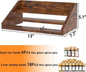 Étagère à épices en bois à 3 niveaux, présentoir surélevé pour pots de condiments, rangement de cuisine - Product Image 1