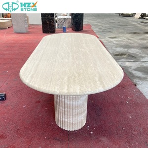 Hzx tùy biến đá tự nhiên hình bầu dục phòng bếp đồ nội thất nhà hàng đá cẩm thạch travertine <span class=keywords><strong>Top</strong></span> bàn ăn - Product Image 3