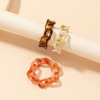 Nouvelle Arrivée 3 Pièces/ensemble Lien Chaîne Résine Acrylique Anneau Réglable Imprimé Léopard Bague Ensemble