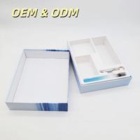 Boîte cadeau rigide à deux pièces (couvercle et base) avec impression CMYK bleu océan, insert moulé multi-compartiments personnalisé pour ensemble cadeau d'objectifs et d'accessoires