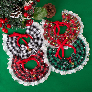 Christmas <strong>Plaid</strong> Pet <strong>Bandana</strong> with Bells &amp; Lace - Cute Holiday Scarf Outfit for Small Dogs &amp; Cats Winter Party Photo Props - Product Image 2