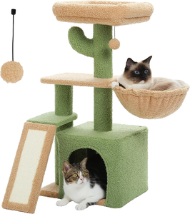 Cactus <b>Cat</b> Tree for Indoor <b>Cats</b> 32'' Small <b>Cat</b> <b>Tower</b> <b>Cat</b> Condo with Sisal <b>Scratching</b> Ramp Cozy Hammock and Removable Top Bed - Product Image 1