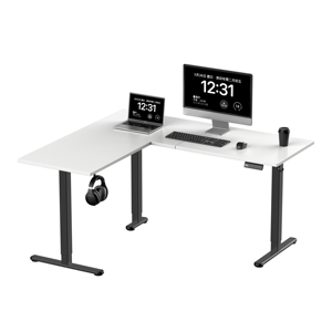 Escritorio de pie eléctrico de lujo ergonómico en forma de L de acero inoxidable convertible extensible escritorio ancho diseño plegable para el hogar - Product Image 1