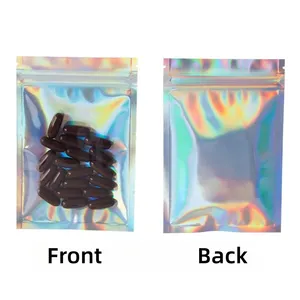 Holografik Mylar çantalar ayakta duran torba ruj maskara göz farı paketi gökkuşağı Hologram çanta temizle pencere ile