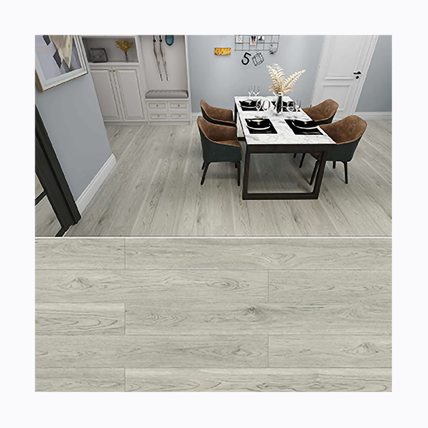 Black and White Timber Look b q Wood Texture Plastic Recycled Vinyl Flooring Tiles