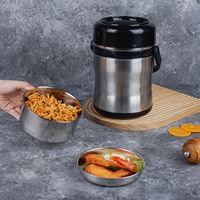 Boîte à lunch isotherme ronde à trois niveaux en acier inoxydable >6L pour adulte, ensemble de trois récipients, approvisionnement et exportation directe usine