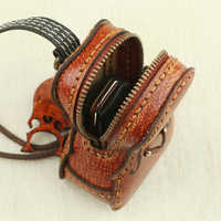 Pochette de luxe en cuir pleine fleur tanné végétal, faite à la main, véritable mini pochette zippée, pendentif rétro pour instrument de musique, avec breloque violon
