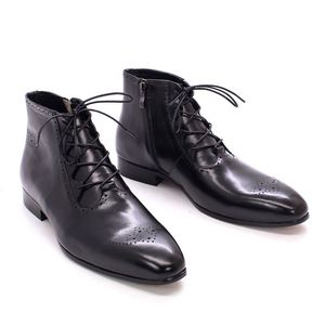 Chaussures habillées de créateur en cuir à talons hauts et lacets, imperméables – Bottines de luxe à bout pointu pour hommes Automne/Hiver/Été - Product Image 5
