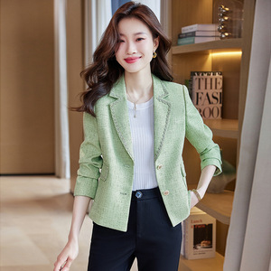 Short Petite Blazer For Women Spring Autumn 2023 Korean Style Casual Chic Solid Color Polyester Anti-Wrinkle Worsted Jacket - Product Image 1