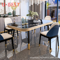 Table à manger et chaises en pierre de luxe léger, design tendance italien, petite table rectangulaire simple pour la maison