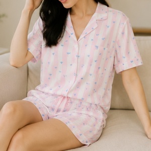 High Quality <strong>Nighty</strong> for Ladies Sexy Hot Elegant Women's 2pcs Bamboo Pajamas Set Summer Short Sleeve Sleepwear Women Loungewear - Product Image 3