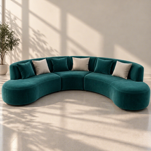 Sofá Esmeralda Moderno Minimalista Sudut Luna Sage, Conjunto de Sofá Curvo, Tela Premium, Espuma de Alta Densidad, Ecológico, para Sala de Estar u Hotel - Product Image 1