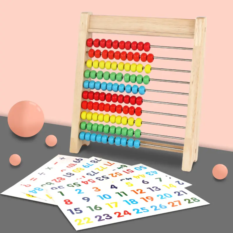 Klasik ahşap eğitim sayma oyuncak 100 boncuk ile, 10 satır ahşap sayma çerçevesi-eğitim abaküs çocuklar için matematik