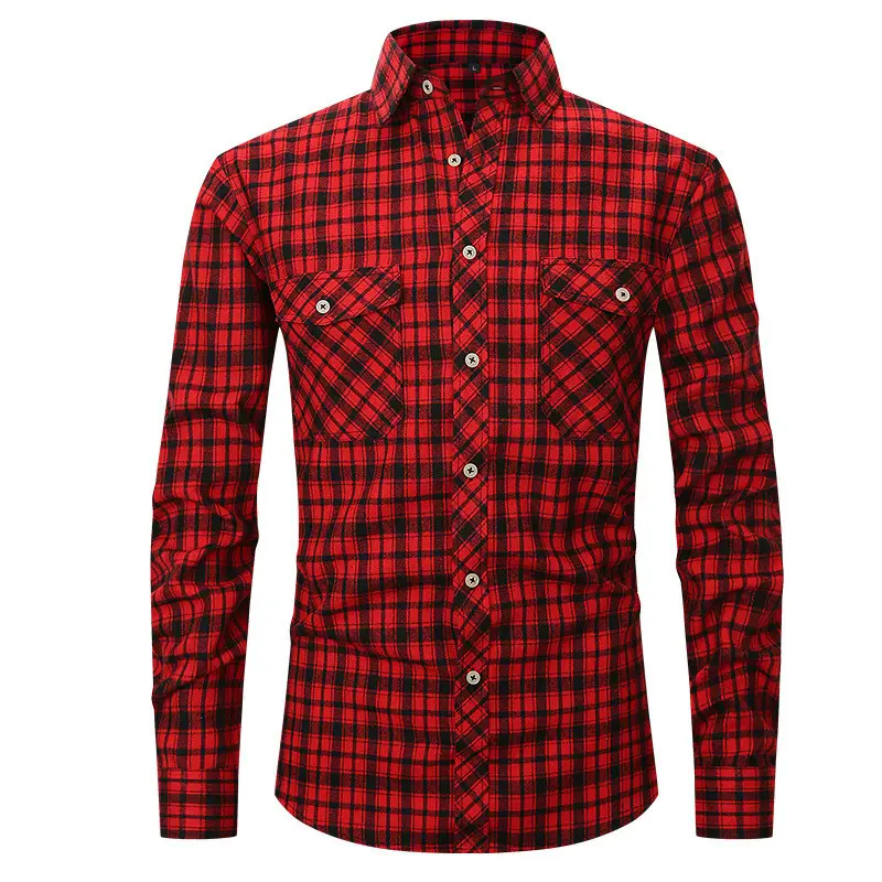 Custom 100% Cotton Heavyweight Autumn Winter Warm Vintage Long Sleeve Casual Shirt Retro Plaid Thick Flannel Shirt For Men Women