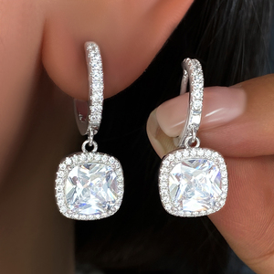 Modernos Pendientes de Aro Chapados en Oro con Colgante de Cristal Corte Cojín para Mujer, Joyería para Fiestas - Product Image 3