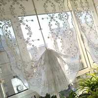 Voilage Moderne Brodé Floral Écologique en Tulle à Nouer, Rideau Intégré Toutes Saisons, Traitements de Fenêtre Festonnés pour Cuisine et Balcon