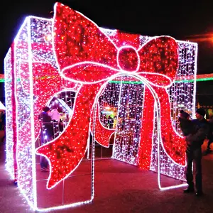 10年工厂定制户外发光二极管圣诞装饰巨型红色蝴蝶结礼品盒图案灯