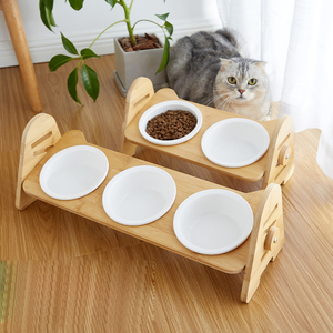 Mangkuk anjing keramik hewan peliharaan, Tempat makan leher tinggi dapat disesuaikan untuk makanan anjing kucing dan air kayu keramik kucing - Product Image 1
