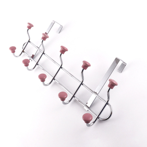 Pink Grip 5 <b>Hooks</b> Metal <b>Over</b> <b>Door</b> Hanger Practical Clothes Storage Rack For Household Use - Product Image 3