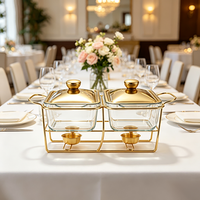 Chauffe-Plats Double FLEY en Gros avec Cadres en Acier Inoxydable Doré pour Hôtels, Restaurants et Services de Buffet Extérieur