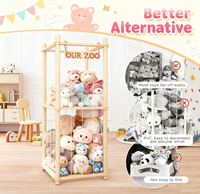 Organisateur de rangement pour animaux en peluche de style moderne en bois naturel avec corde élastique, 53,5 pouces de haut, pour chambre d'enfant